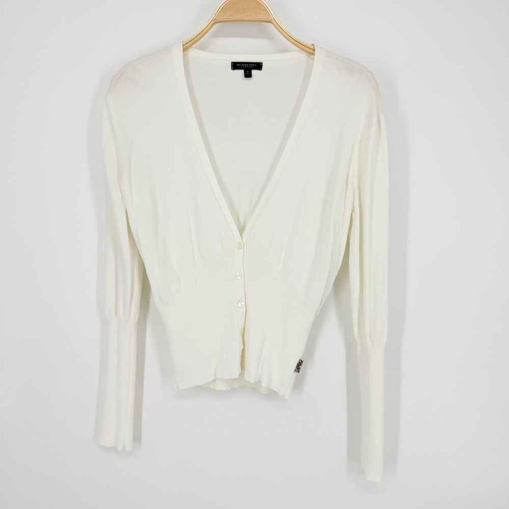 Burberry London Cardigan Womens M Cream Excellent Pleated Waist V-Neck Italy